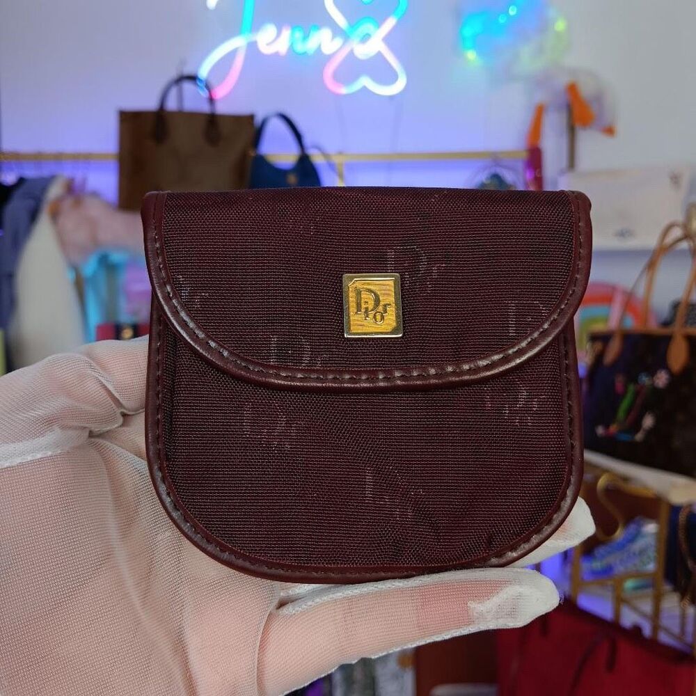 Christian Dior Vintage Card Holder Red Canvas Leather Wallet